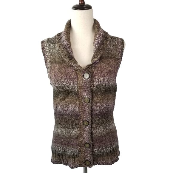 Woolrich Brown Green Purple Wool Lambswool Sweater Vest Size Small Petite - Picture 1 of 6